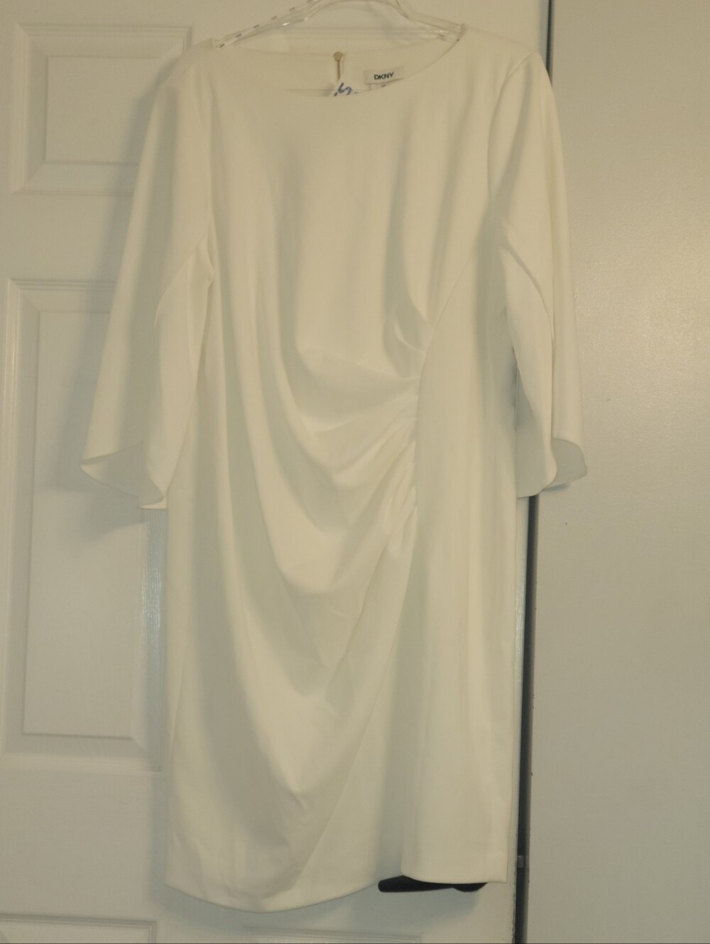 DKNY White Draped Long Sleeve Sheath Dress
